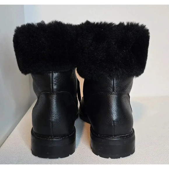 WOMEN'S LAUREN RALPH LAUREN LEATHER TIE ANKLE BOOTS LANESCOT FAUX FUR BLACK 10 B - Picture 7 of 12